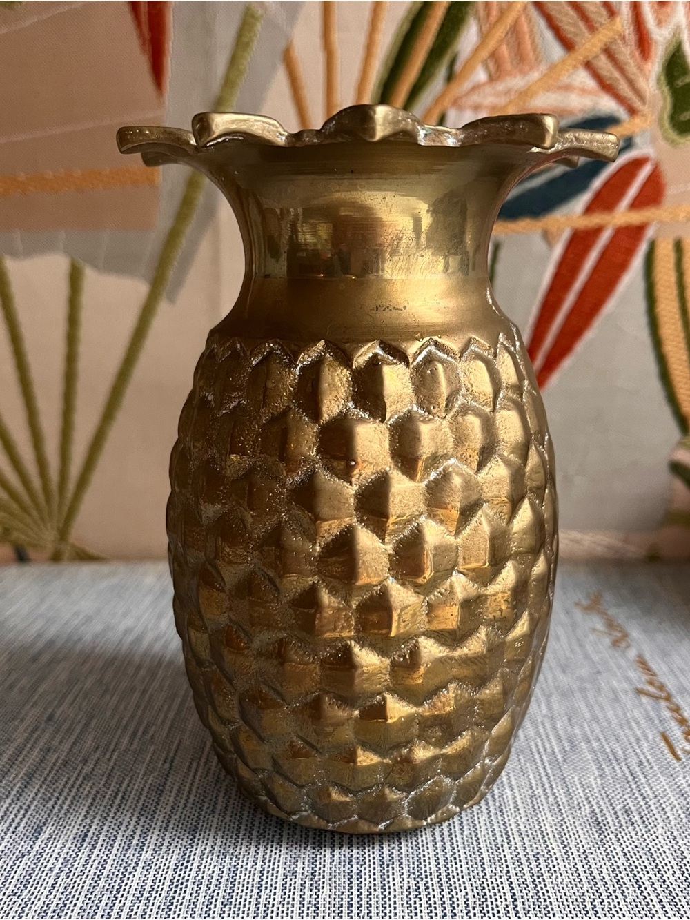 Vintage mid century solid brass pineapple vase